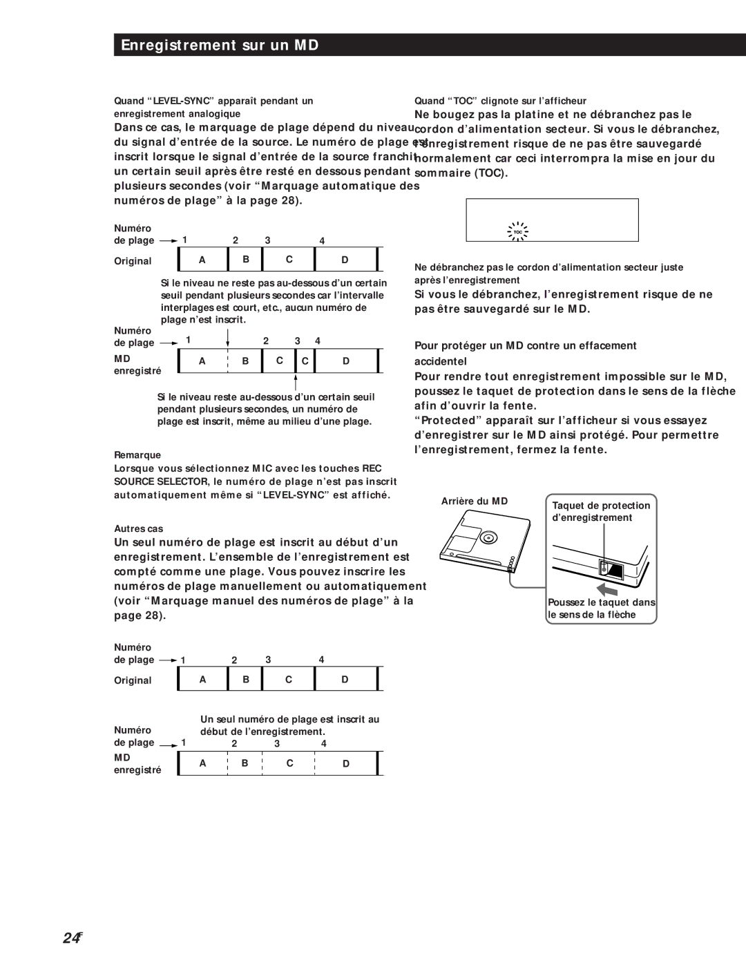 Sony MXD-D1 manual Autres cas, Numéro De plage Original 