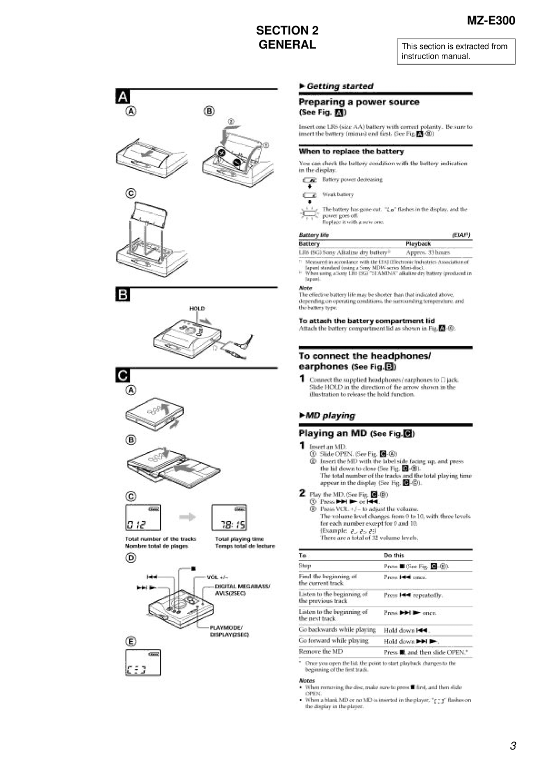 Sony MZ-300 specifications General 