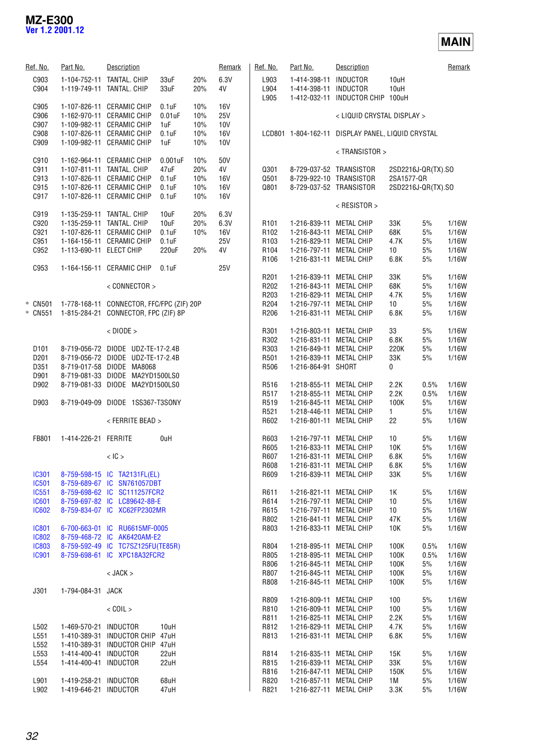 Sony MZ-300 specifications Elect Chip 