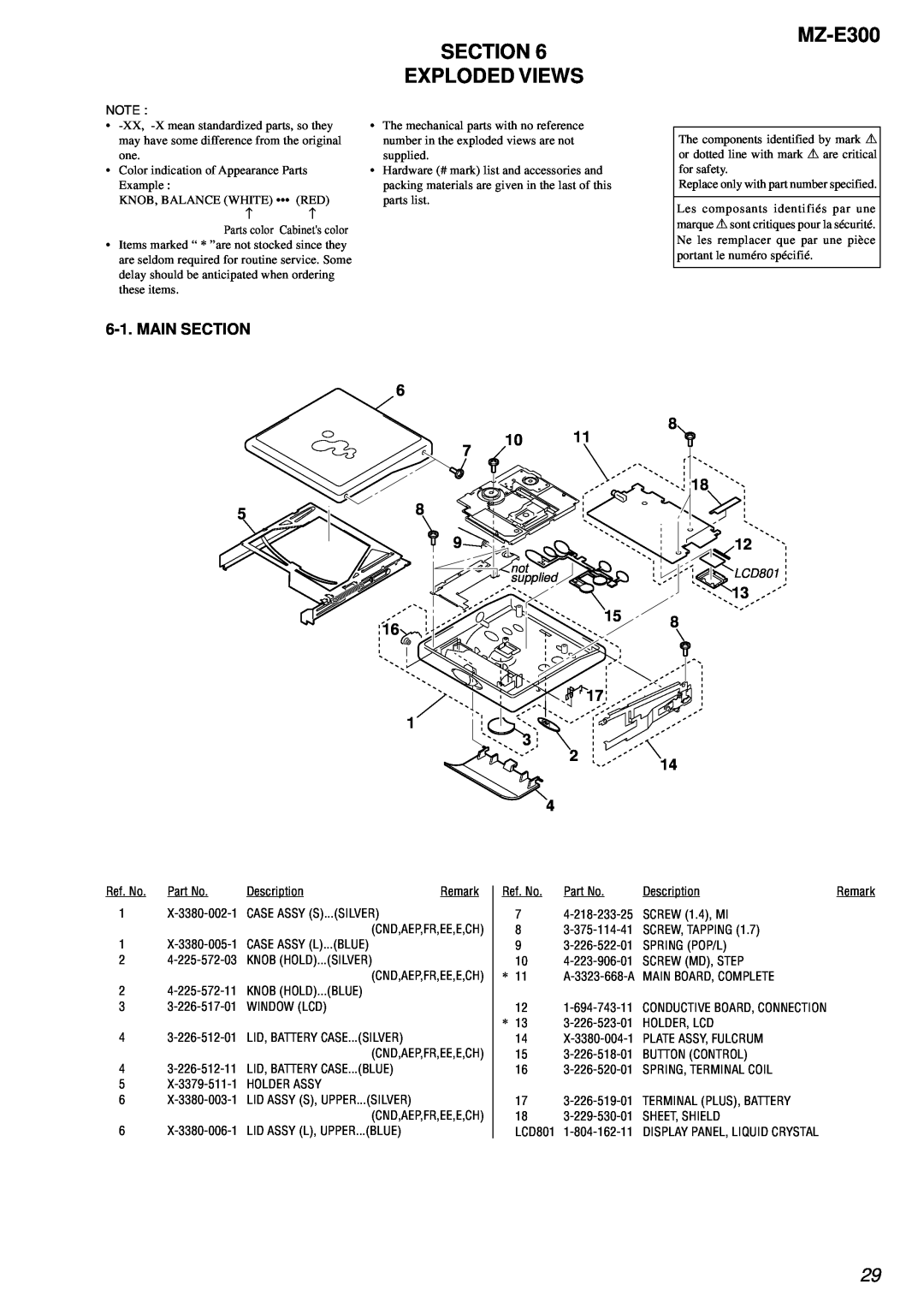 Sony MZ-300 specifications Section Exploded Views, Main Section, MZ-E300 