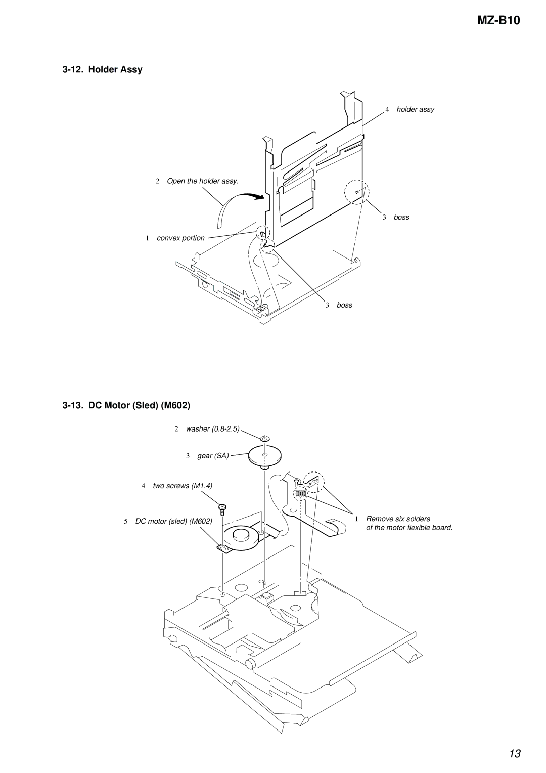 Sony MZ-B10 service manual Holder Assy, DC Motor Sled M602 