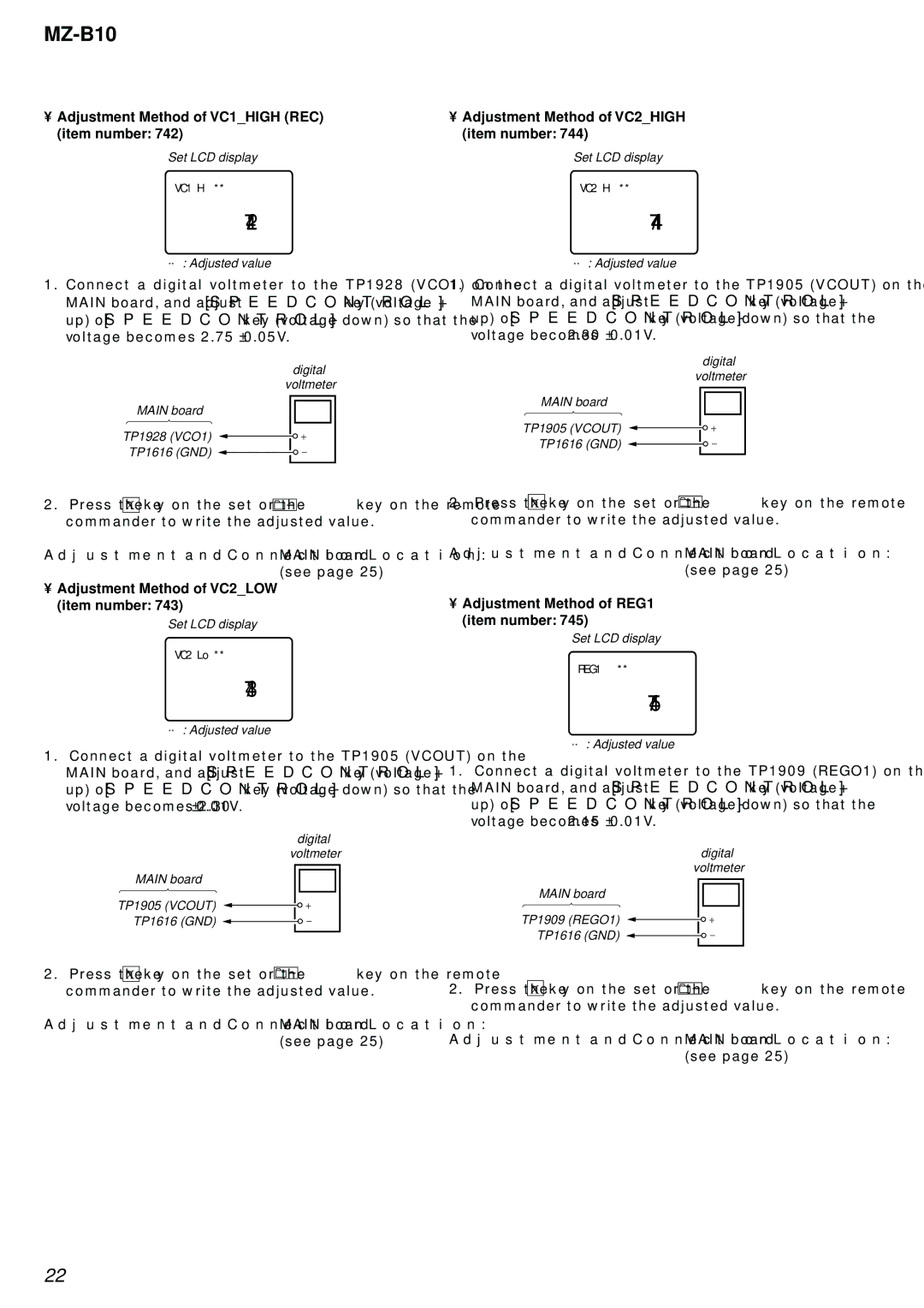 Sony MZ-B10 service manual VC1 H 742, VC2 Hi 744, VC2 Lo 743, REG1 745 