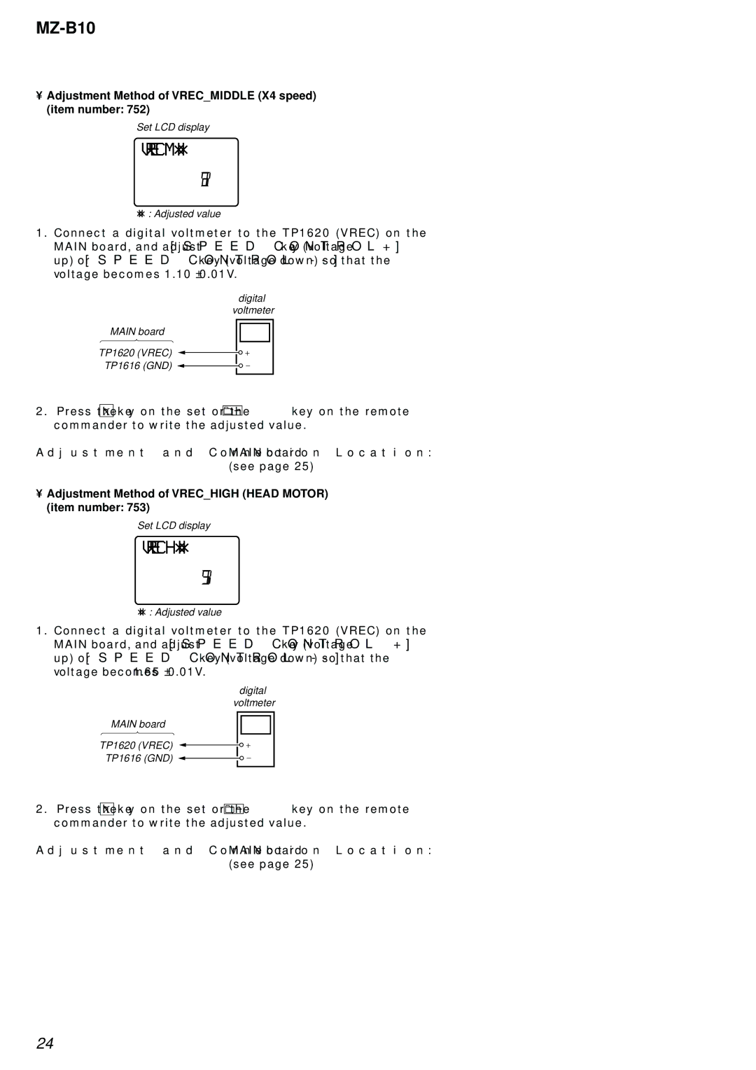 Sony MZ-B10 service manual 752, 753, Adjustment Method of Vrecmiddle X4 speed item number 