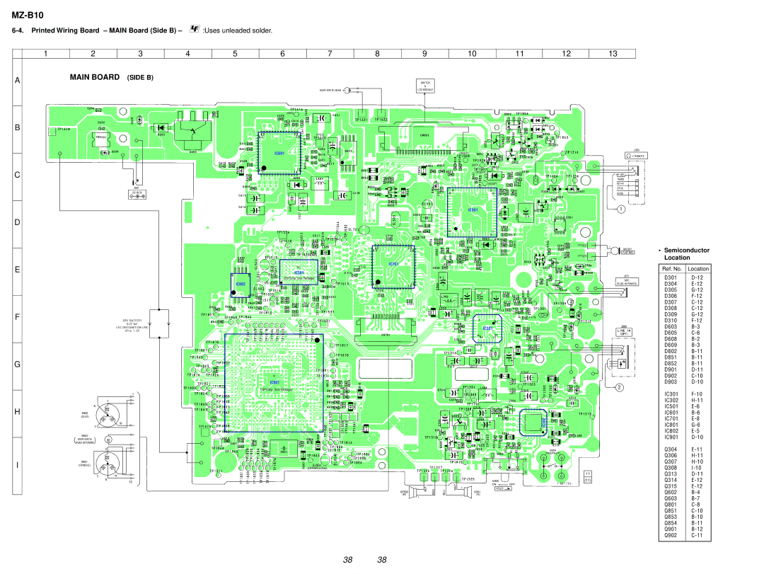 Sony MZ-B10 service manual Printed Wiring Board Main Board Side B Uses unleaded solder, Semiconductor 