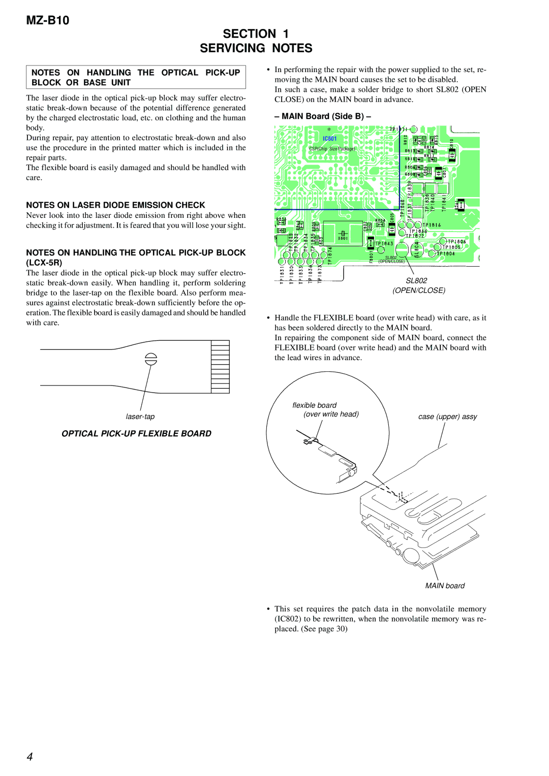 Sony MZ-B10 service manual Section Servicing Notes, Main Board Side B 