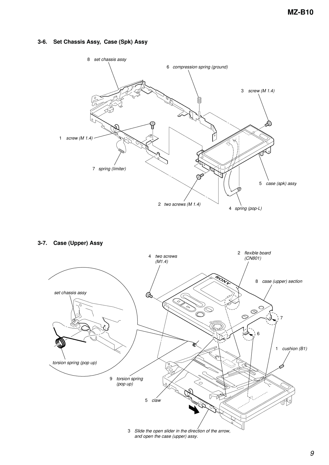 Sony MZ-B10 service manual Set Chassis Assy, Case Spk Assy, Case Upper Assy 