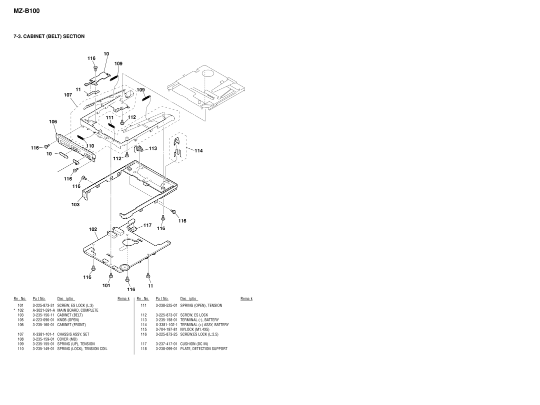 Sony MZ-B100 specifications 118 107 106 116 105, 116 103 108 109 111 110 112 113 114 102 117 101 115 