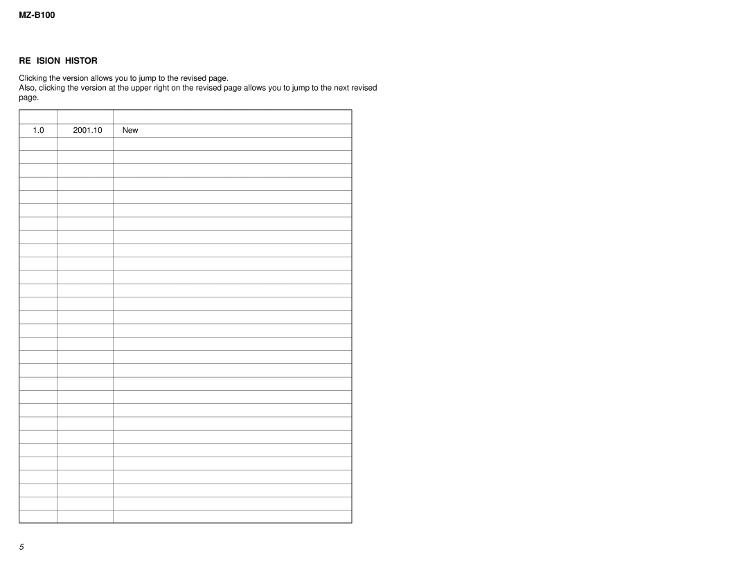 Sony MZ-B100 specifications Revision History 