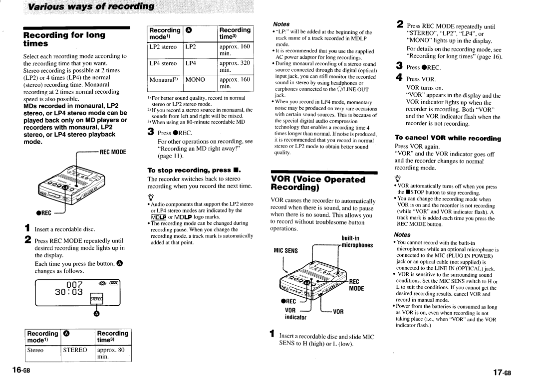 Sony MZ-B100 manual 