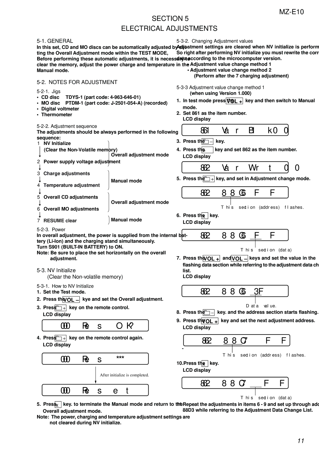 Sony MZ-E10 service manual Res OK?, 000 Res, Reset, VarB1k, VarWrt, 862 88C6 FF, 862 88C6 3F, 862 88C7 FF 