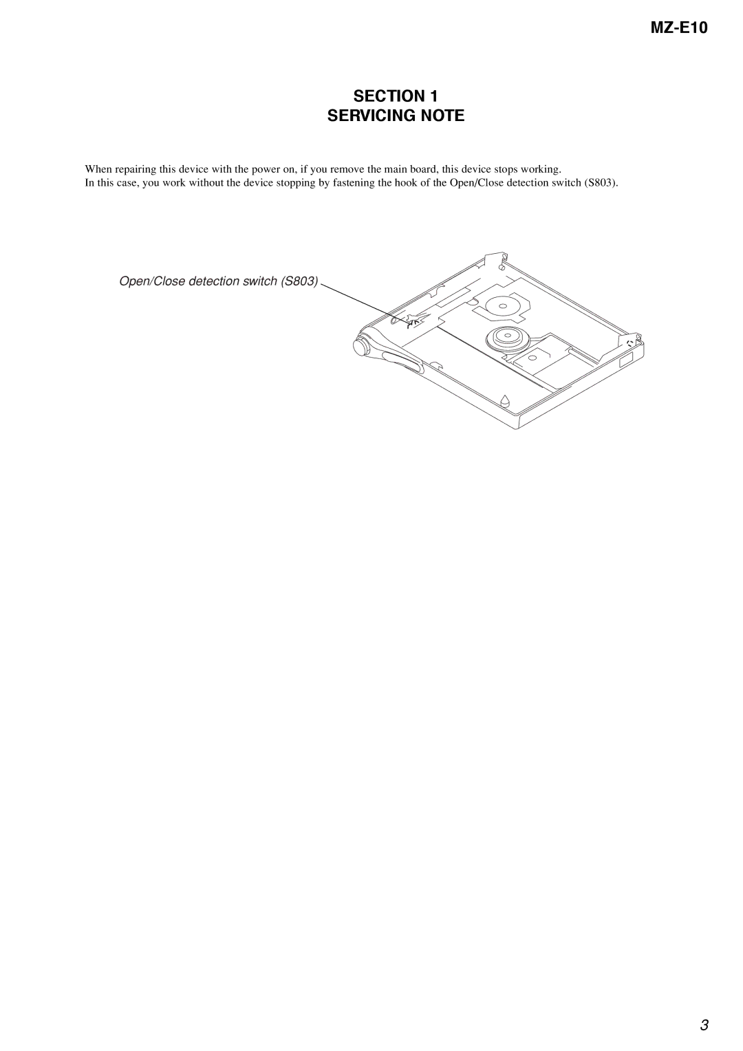 Sony MZ-E10 service manual Section Servicing Note 