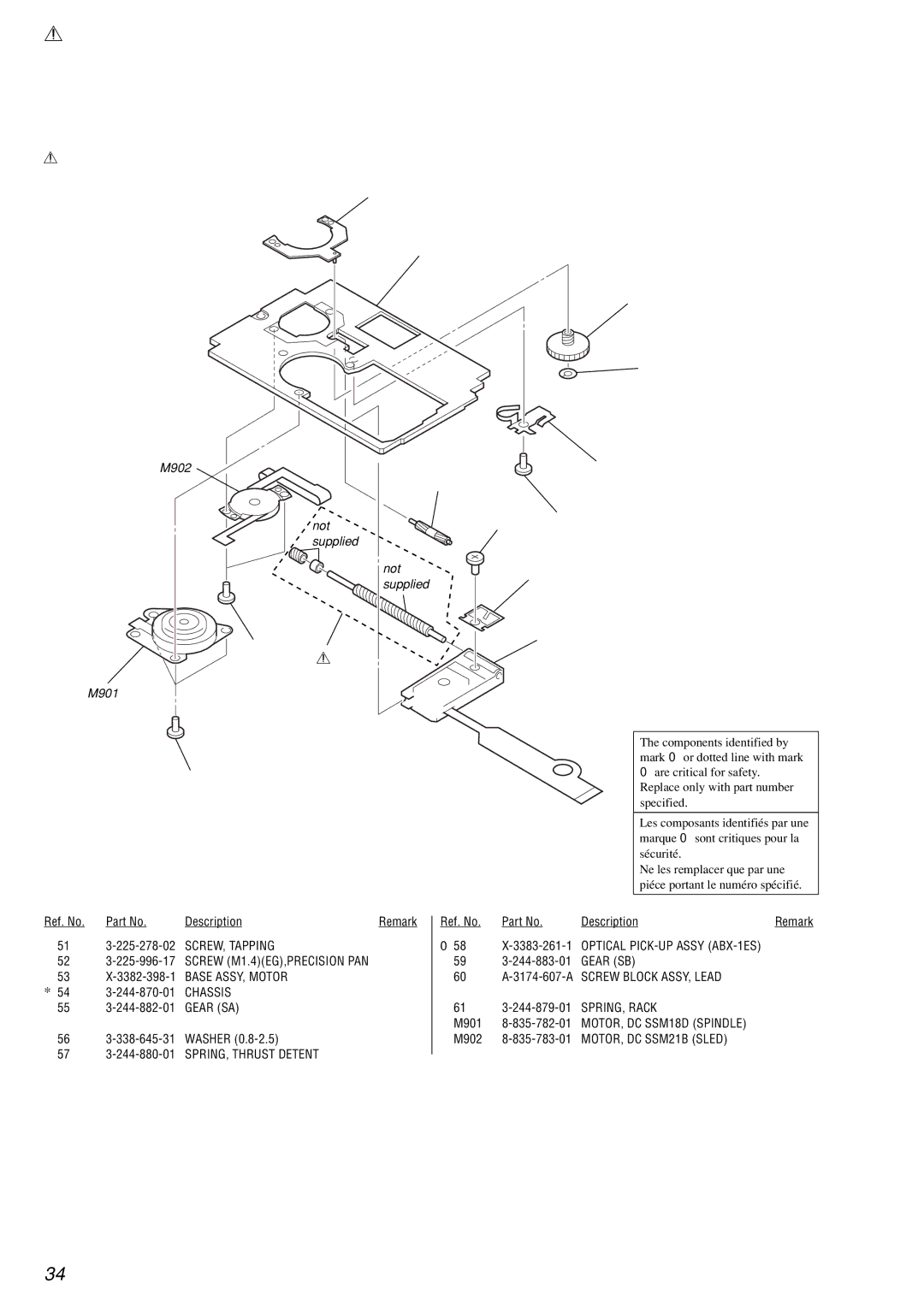 Sony MZ-E10 service manual Mechanism Deck Section MT-MZE10-184, M902 Not supplied M901 