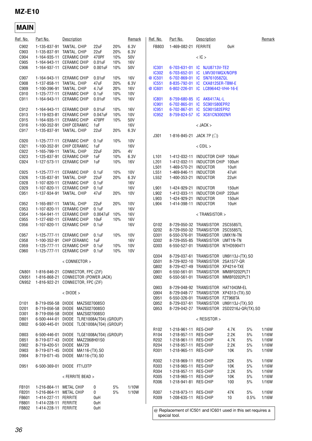 Sony MZ-E10 service manual Chip Ceramic 