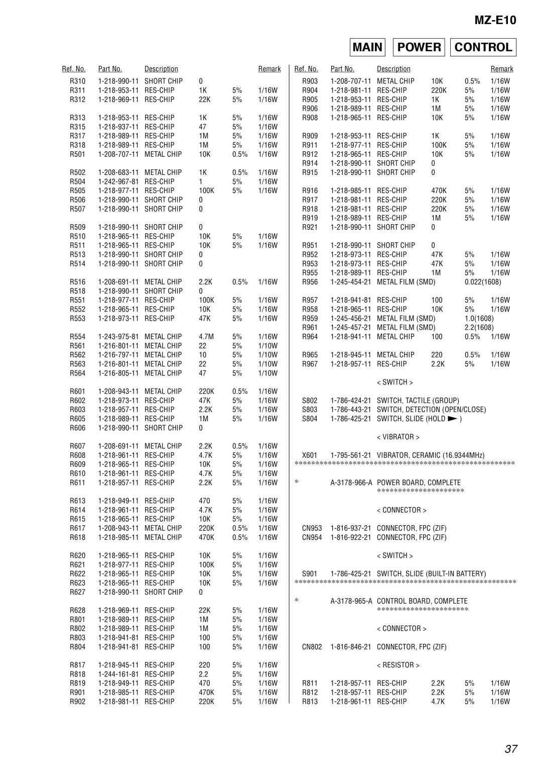 Sony MZ-E10 service manual Main Power Control 