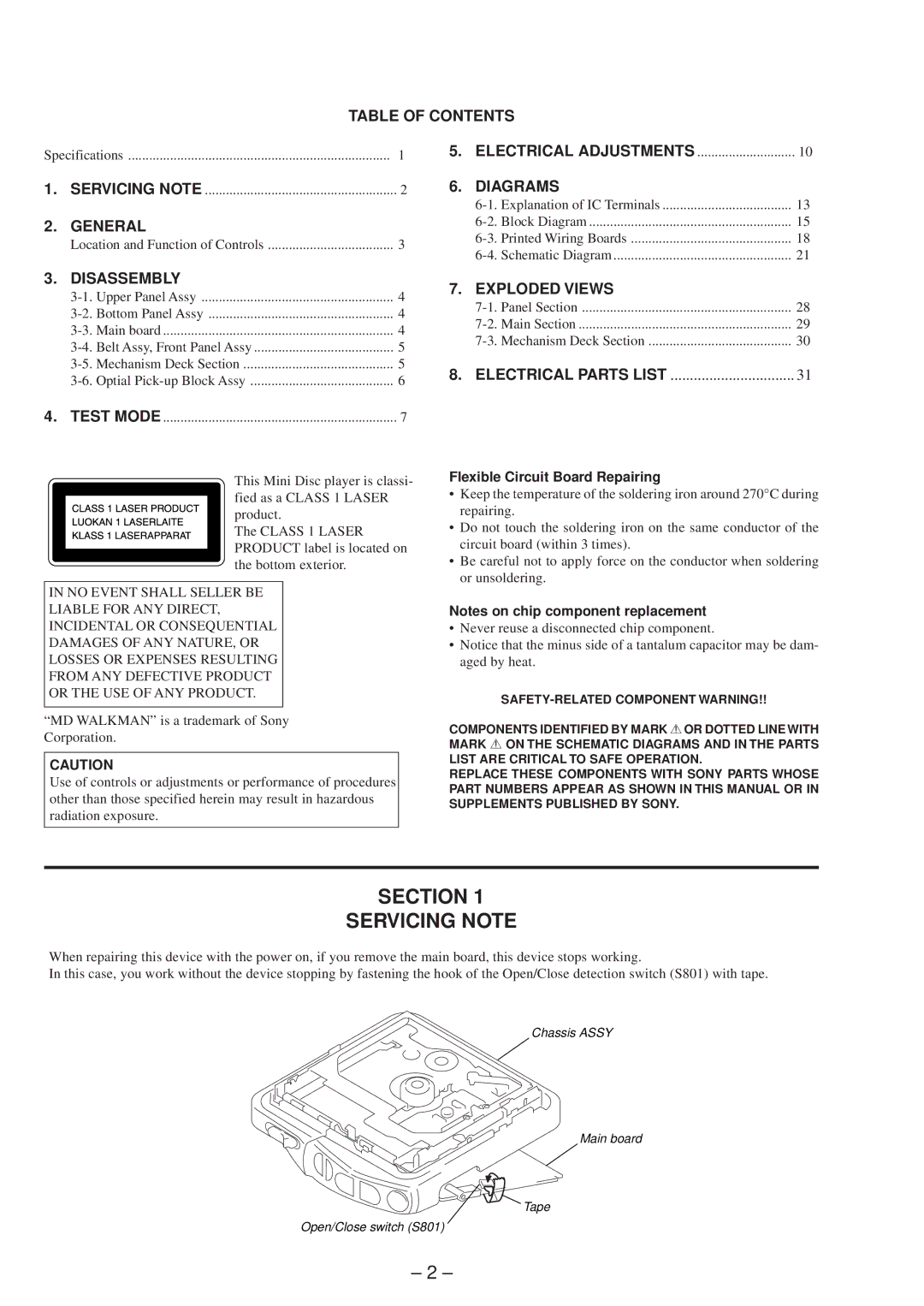 Sony MZ-E45 specifications Section Servicing Note 