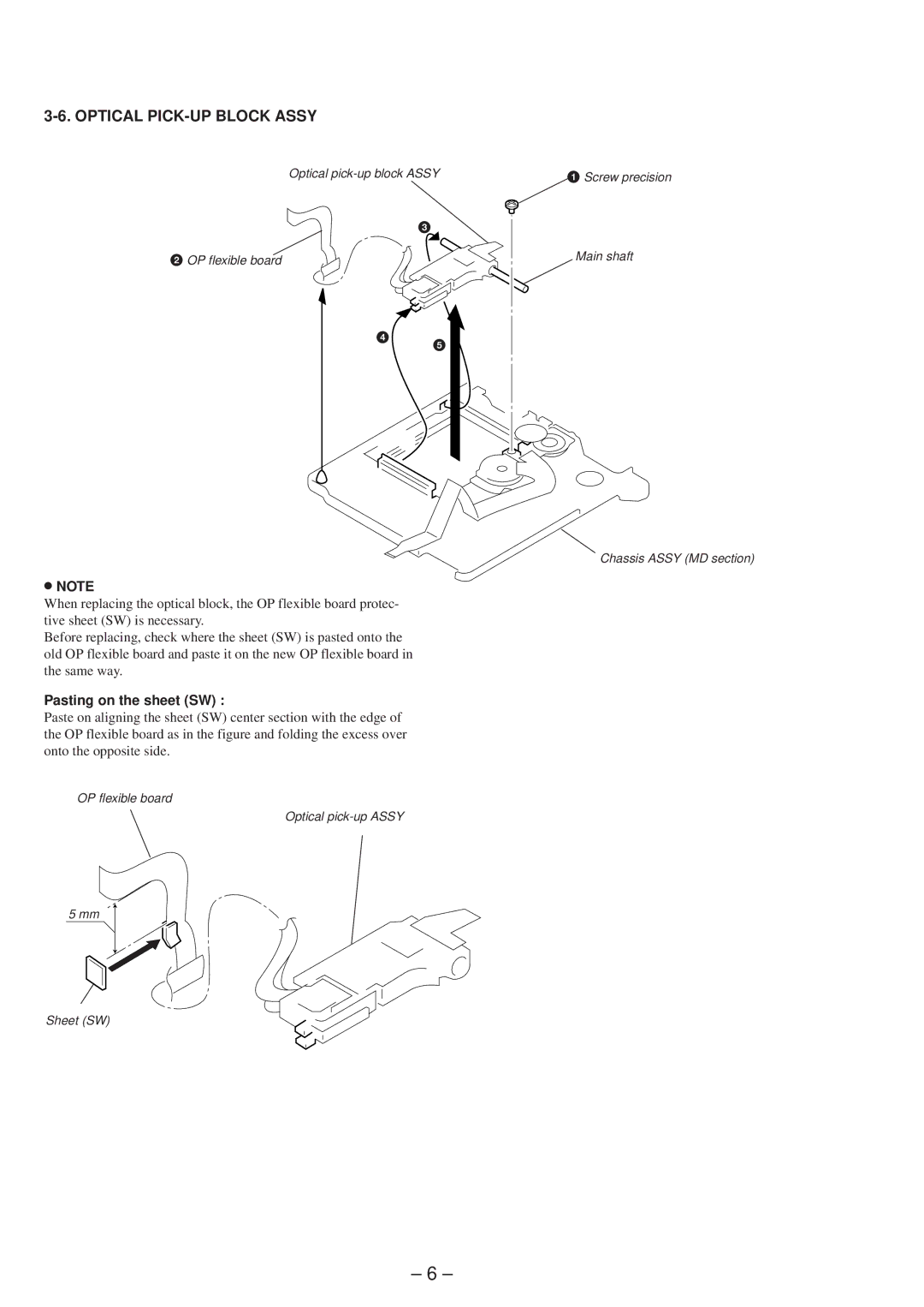 Sony MZ-E45 specifications Optical PICK-UP Block Assy, Pasting on the sheet SW 