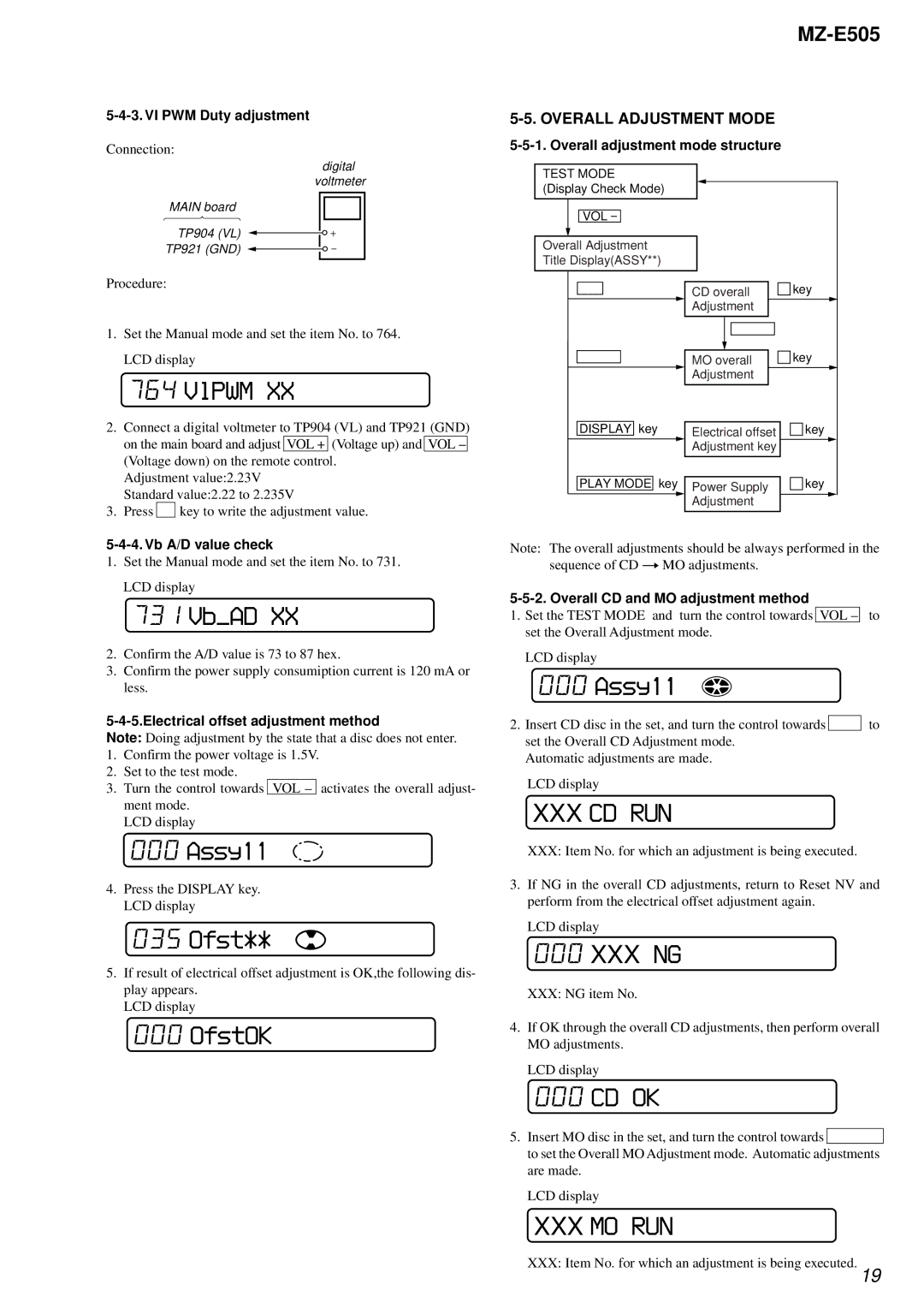 Sony MZ-E505 service manual VlPWM, VbAD, Assy11, OfstOK, Cd Ok 