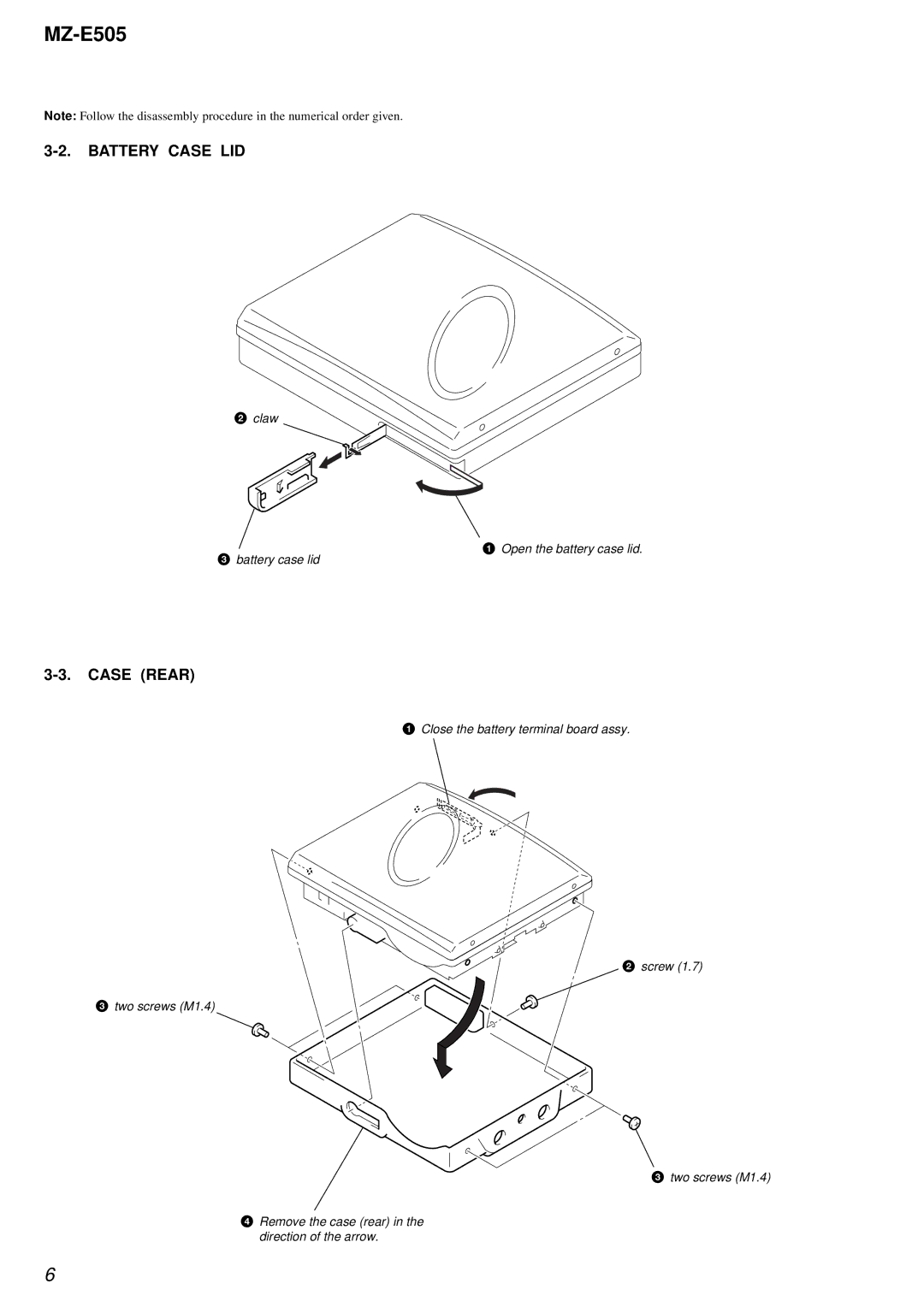 Sony MZ-E505 service manual Battery Case LID, Case Rear 