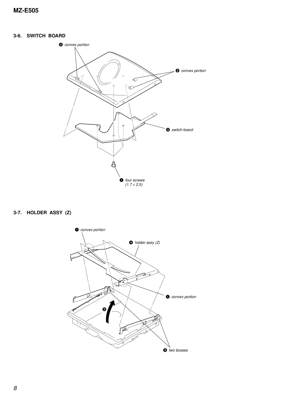 Sony MZ-E505 service manual Switch Board, Holder Assy Z 