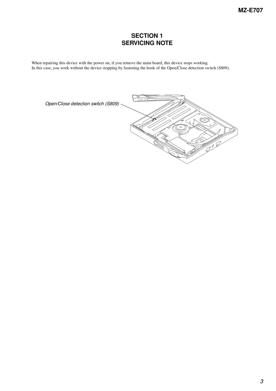 Sony MZ-E707 service manual Section Servicing Note 