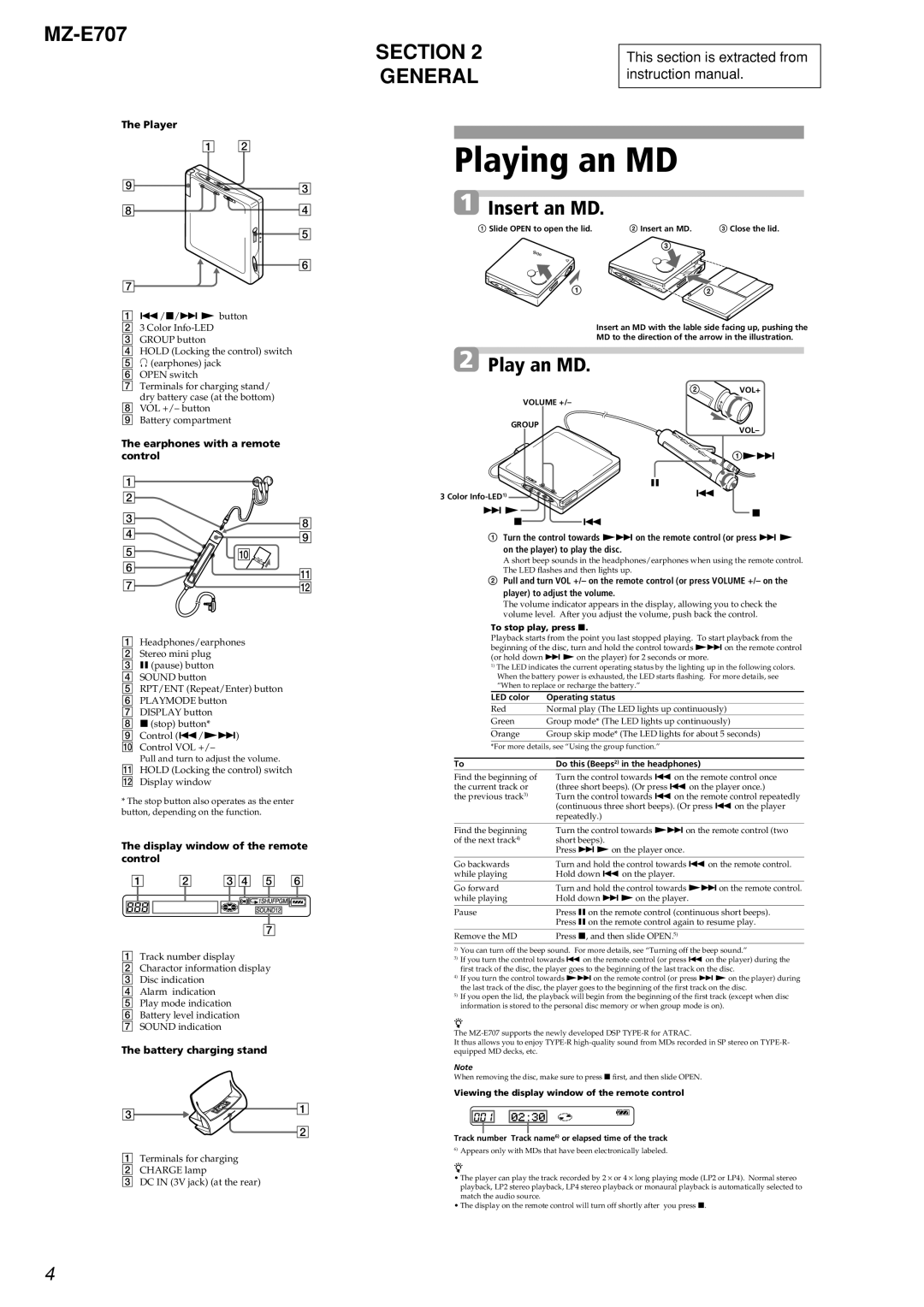 Sony MZ-E707 service manual Section, General 