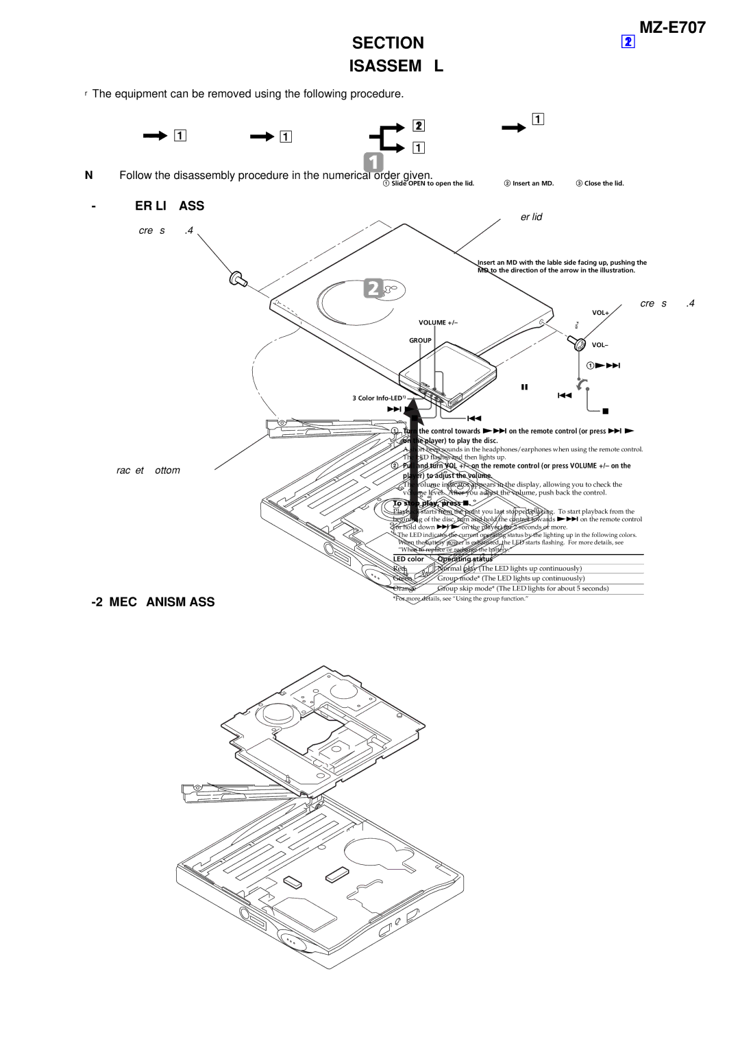 Sony MZ-E707 service manual Disassembly, Upper LID Assy, Mechanism Assy 