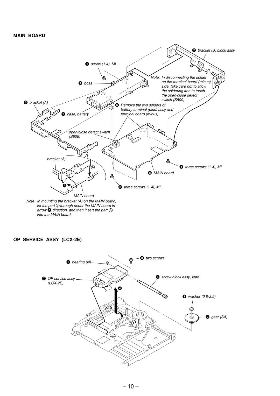 Sony MZ-E800 service manual Main Board, OP Service Assy LCX-2E 