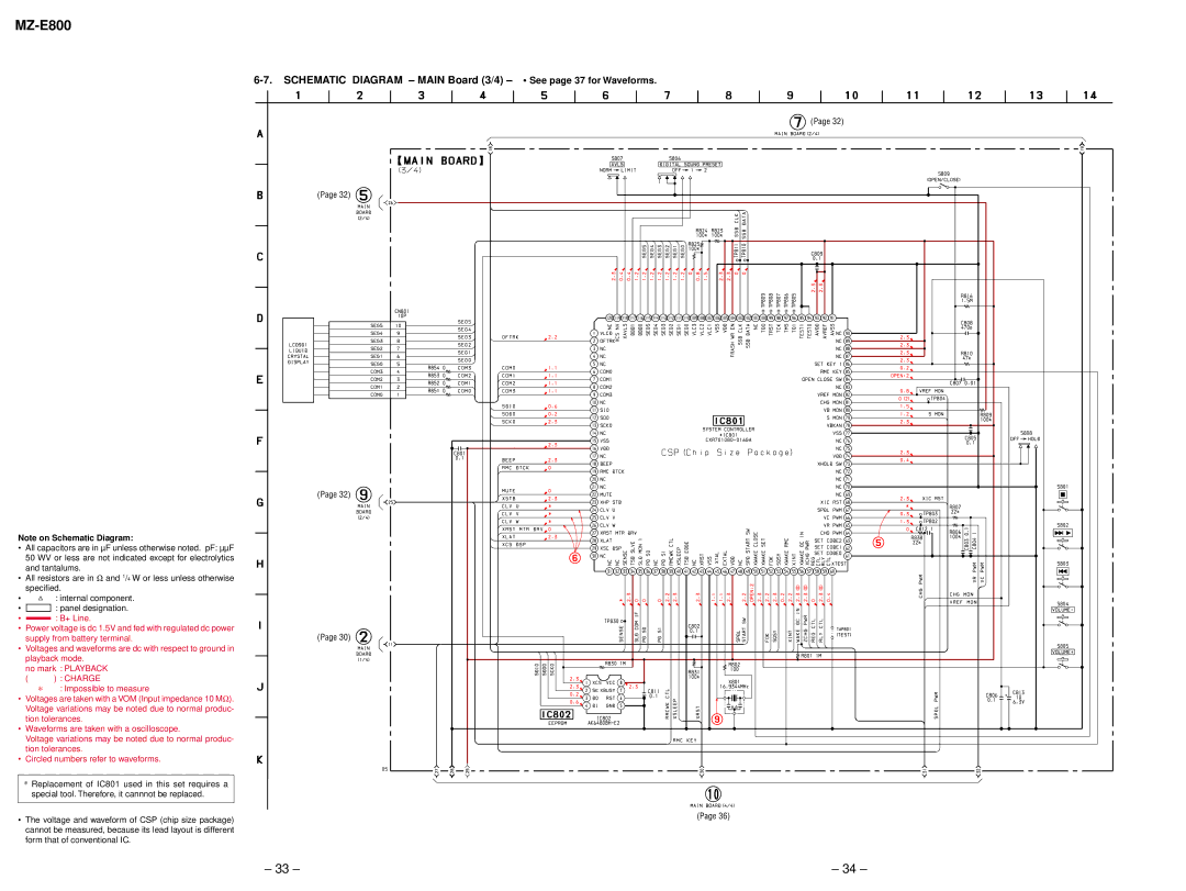 Sony MZ-E800 service manual Schematic Diagram Main Board 3/4 See page 37 for Waveforms 