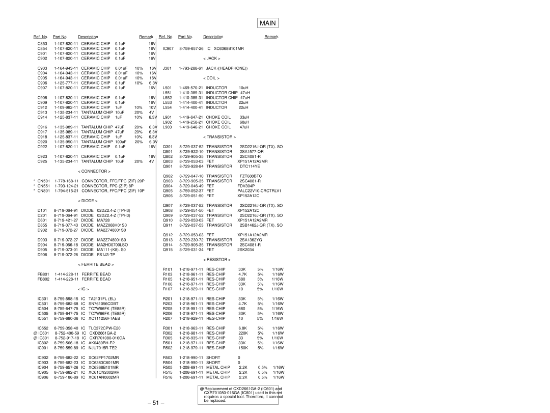 Sony MZ-E800 service manual Inductor 