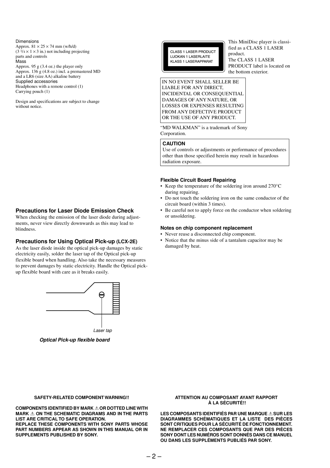 Sony MZ-E90 service manual Flexible Circuit Board Repairing, Mass 