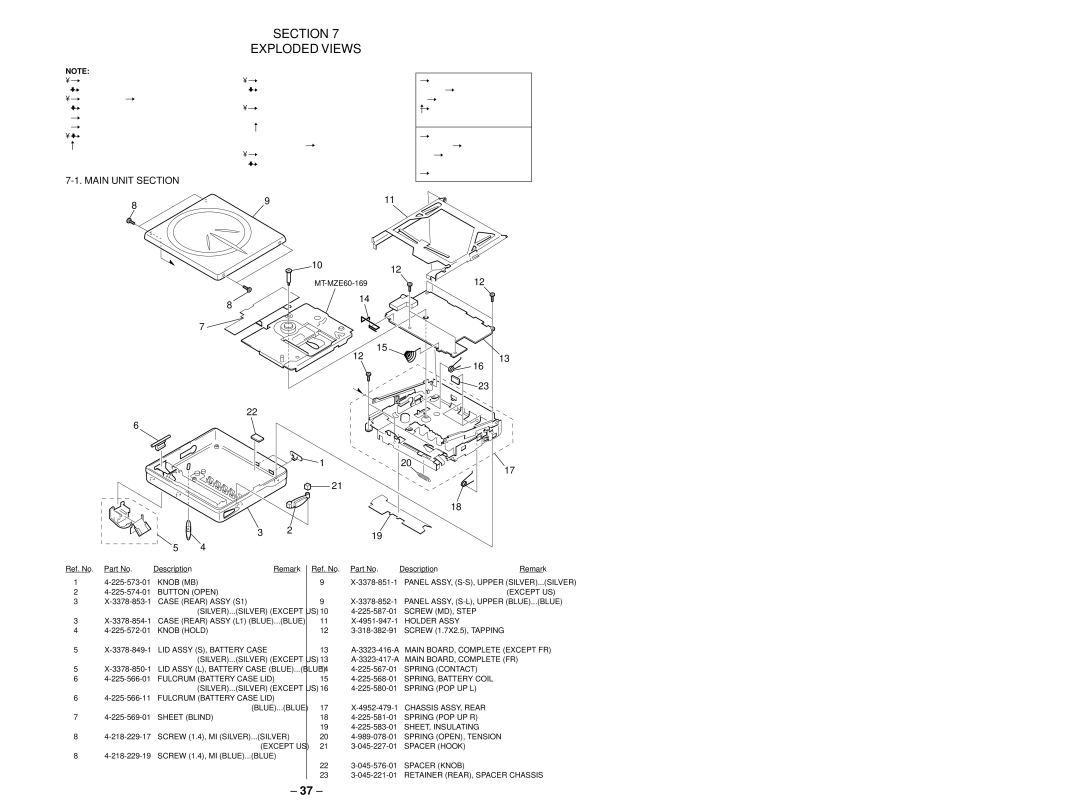 Sony MZ-E90 service manual Section Exploded Views, Main Unit Section 