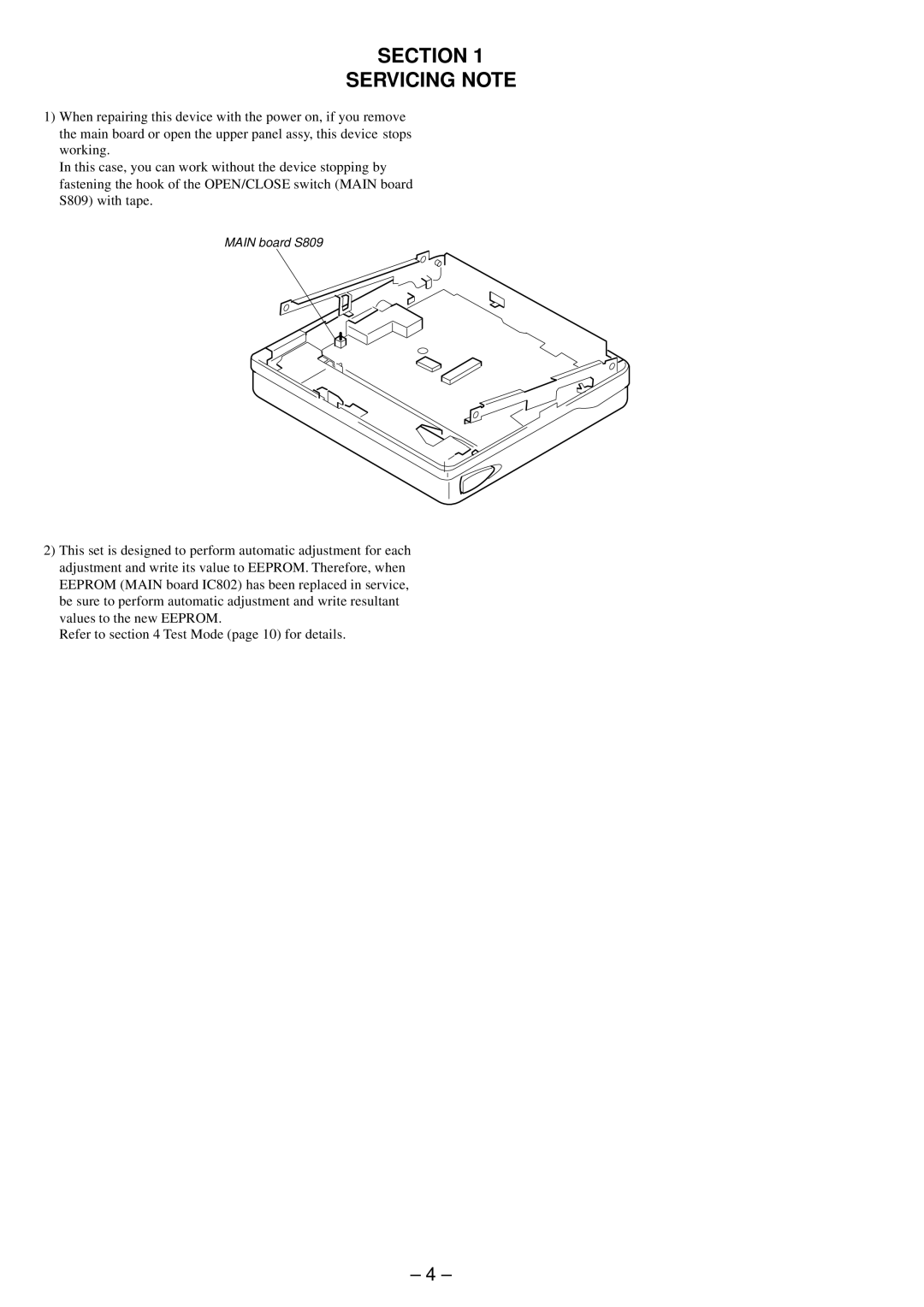 Sony MZ-E90 service manual Section Servicing Note 