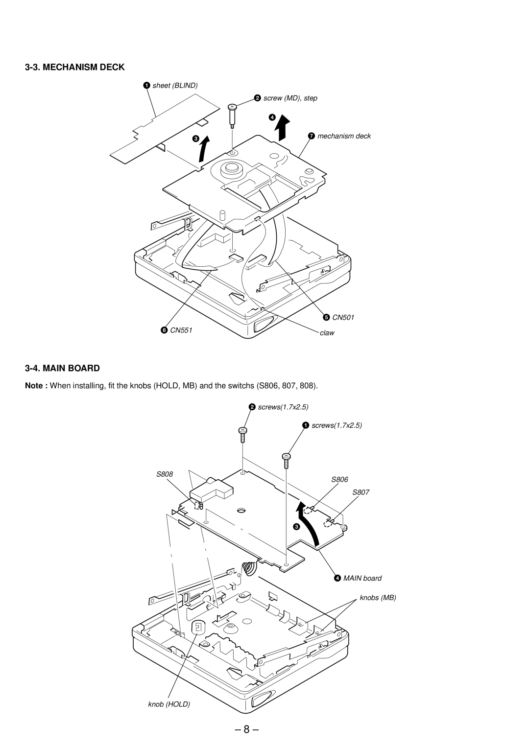 Sony MZ-E90 service manual Mechanism Deck, Main Board 