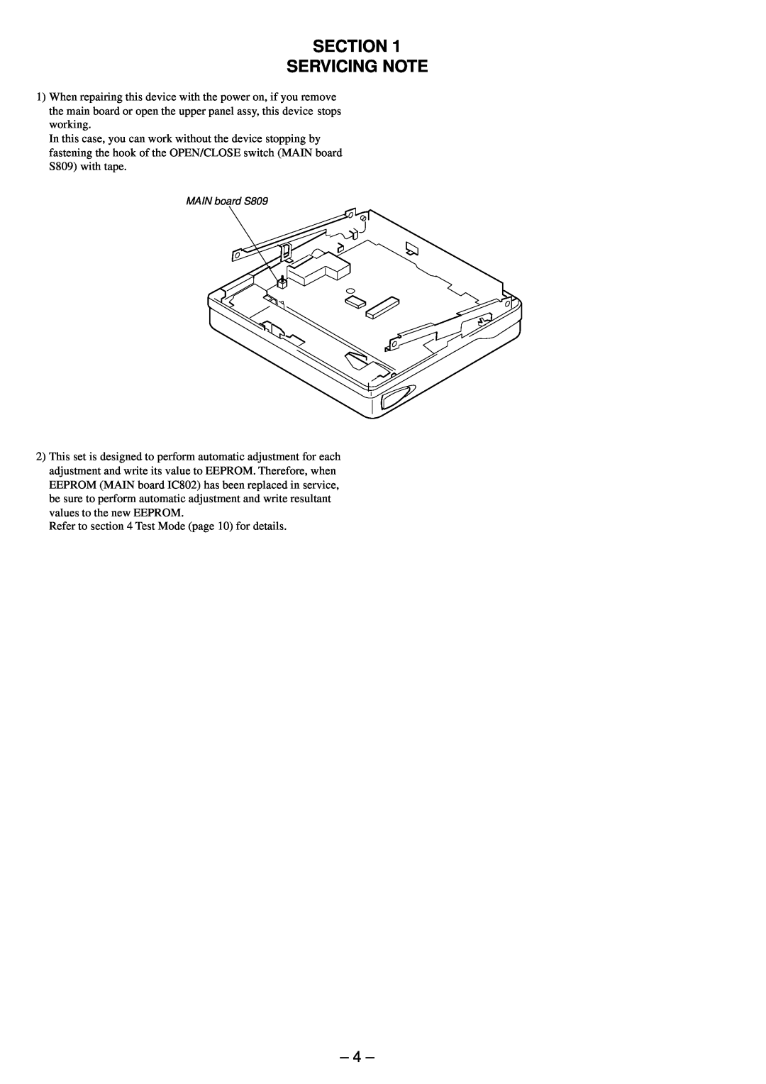Sony MZ-E90 service manual Section Servicing Note 