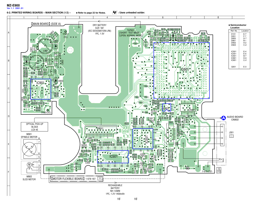 Sony MZ-E900 specifications Printed Wiring Boards Main /2, Refer to page 22 for Notes, Semiconductor Location 