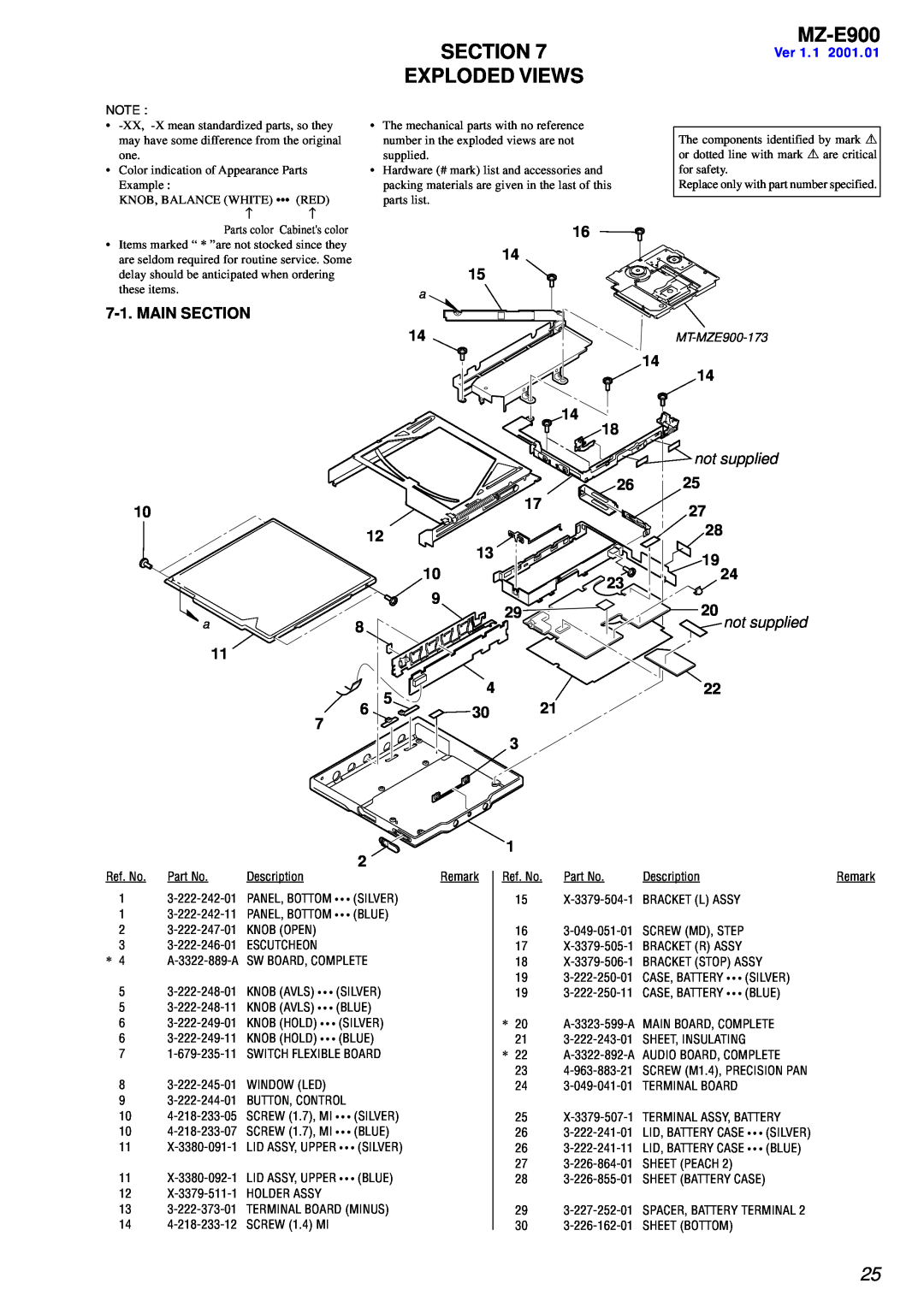 Sony MZ-E900 specifications Exploded Views, Main Section, 16 14, Ver 