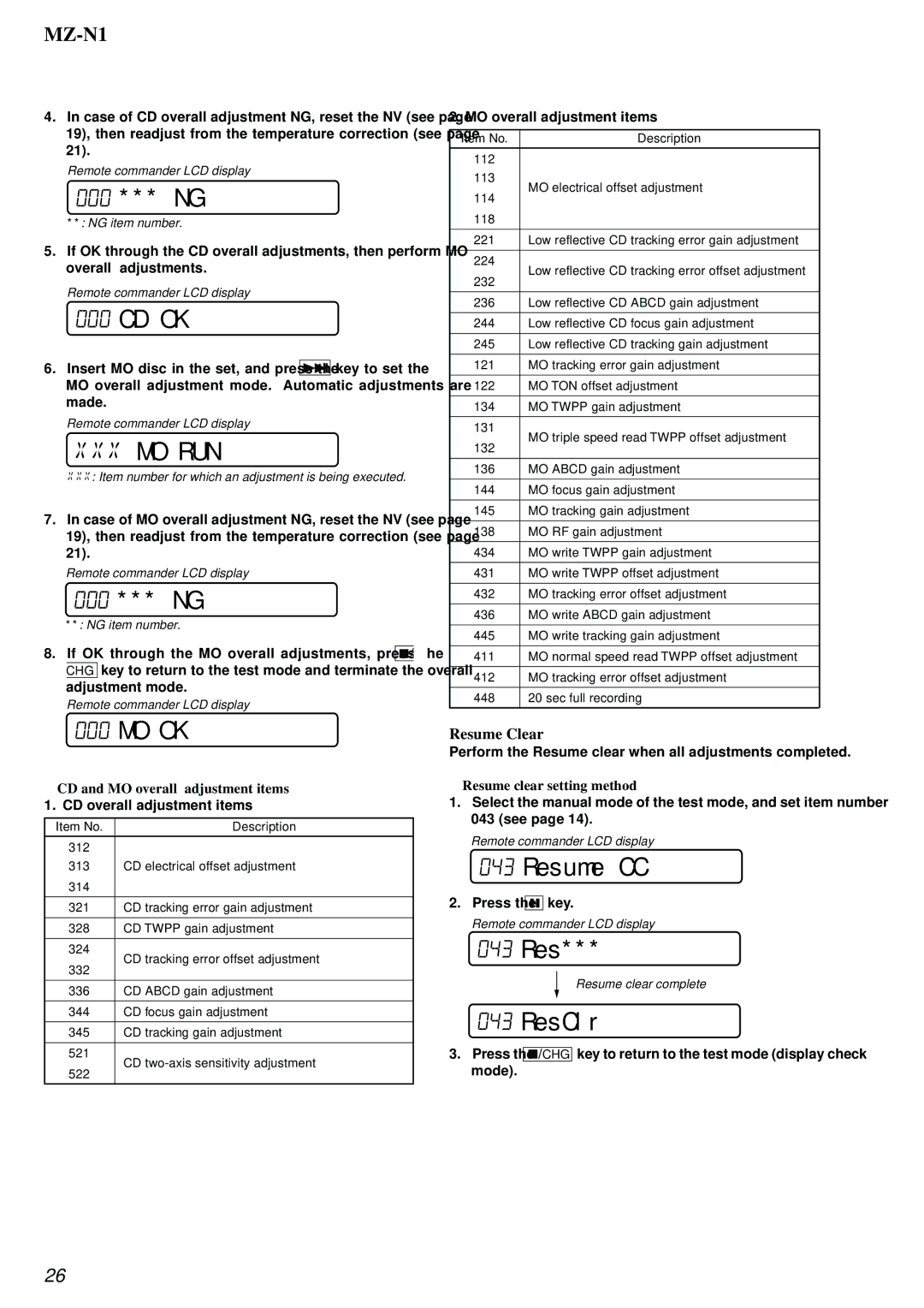 Sony MZ-N1 service manual 000 *** NG, Cd Ok, Mo Ok, Resume CC, 043 Res, ResClr 