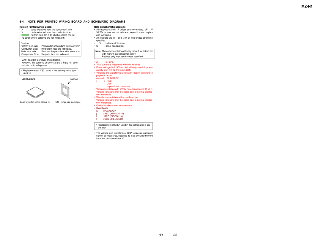 Sony MZ-N1 service manual Lead Layouts 