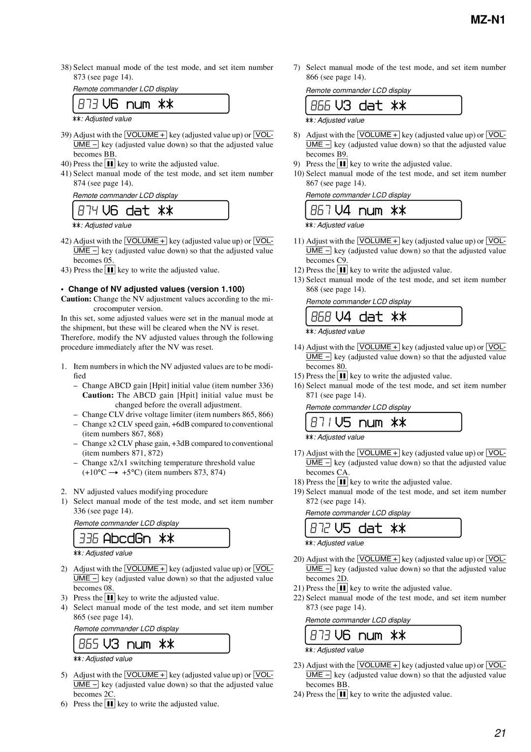 Sony MZ-N1 service manual 873 V6 num, 874 V6 dat 