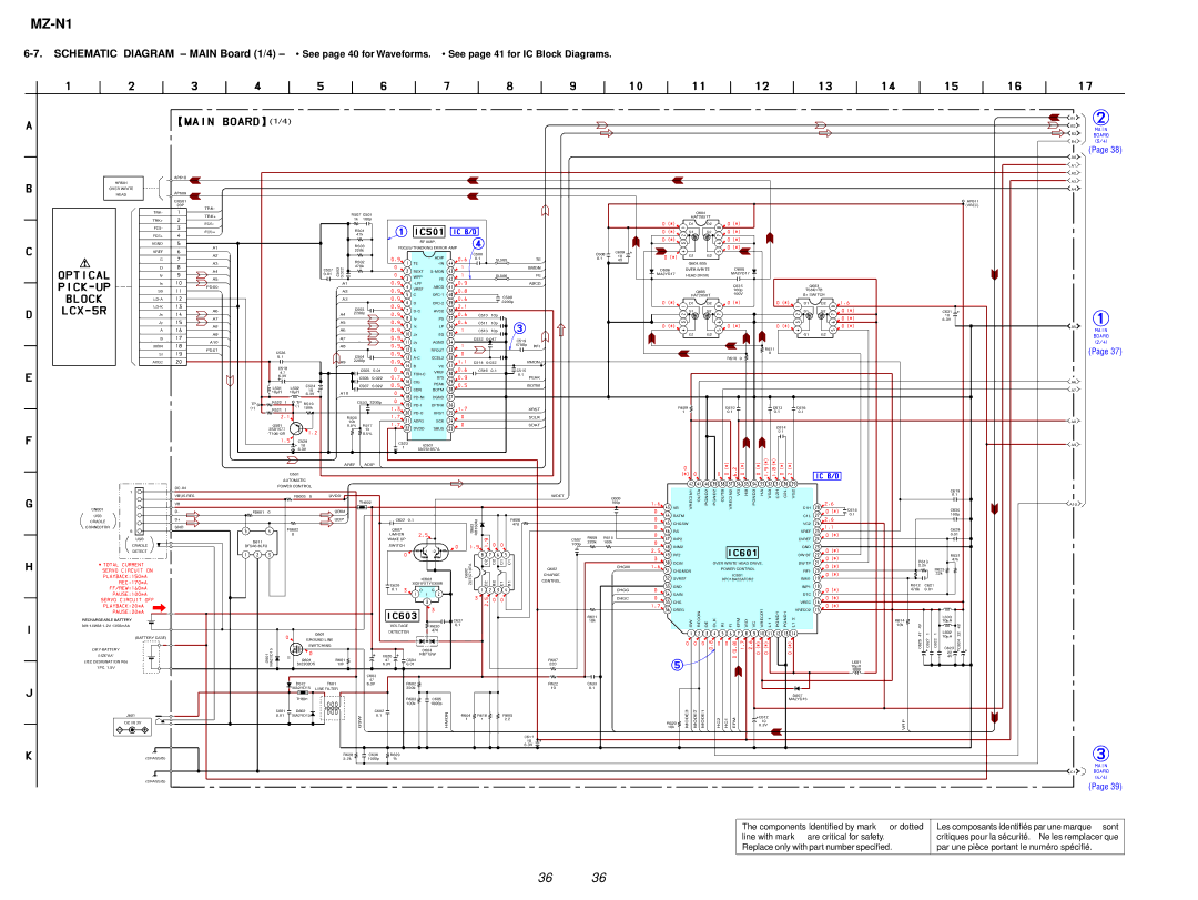 Sony MZ-N1 service manual Schematic Diagram Main Board 1/4, See page 41 for IC Block Diagrams 