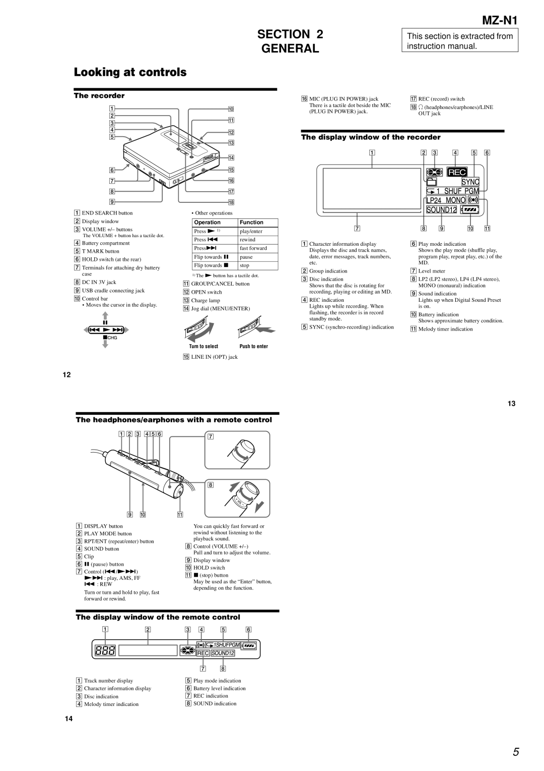 Sony MZ-N1 service manual Section General, Recorder 