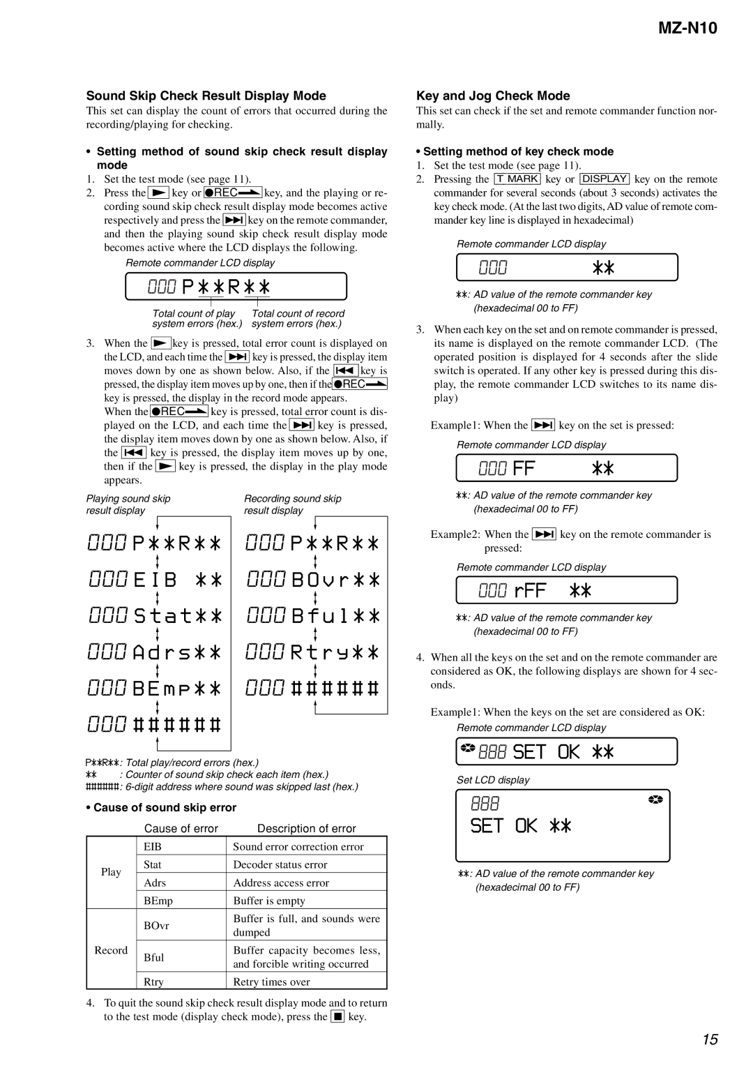 Sony MZ-N10 service manual 000 P * * R, 000 FF, 000 rFF, Set Ok 