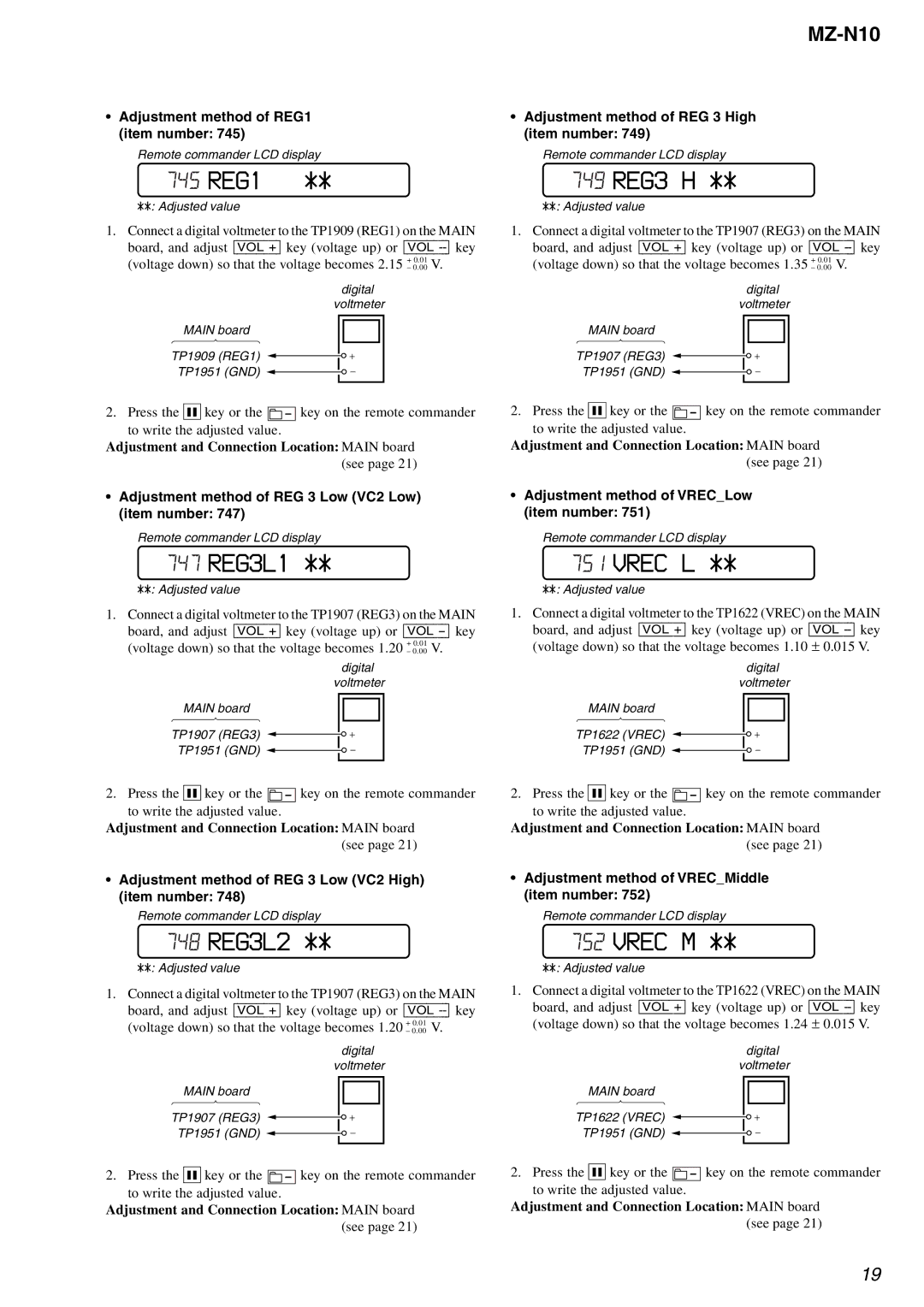 Sony MZ-N10 service manual 747 REG3L1, 748 REG3L2, 749 REG3 H, Vrec L, Vrec M 