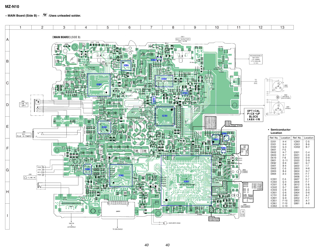 Sony MZ-N10 service manual Main Board Side B Uses unleaded solder 