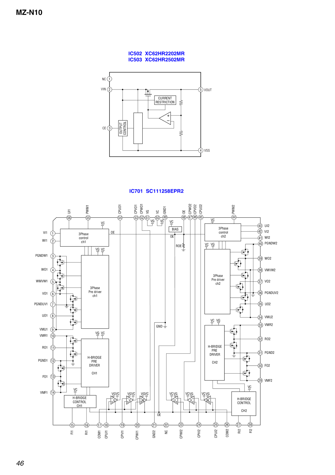 Sony MZ-N10 service manual IC502 XC62HR2202MR IC503 XC62HR2502MR 