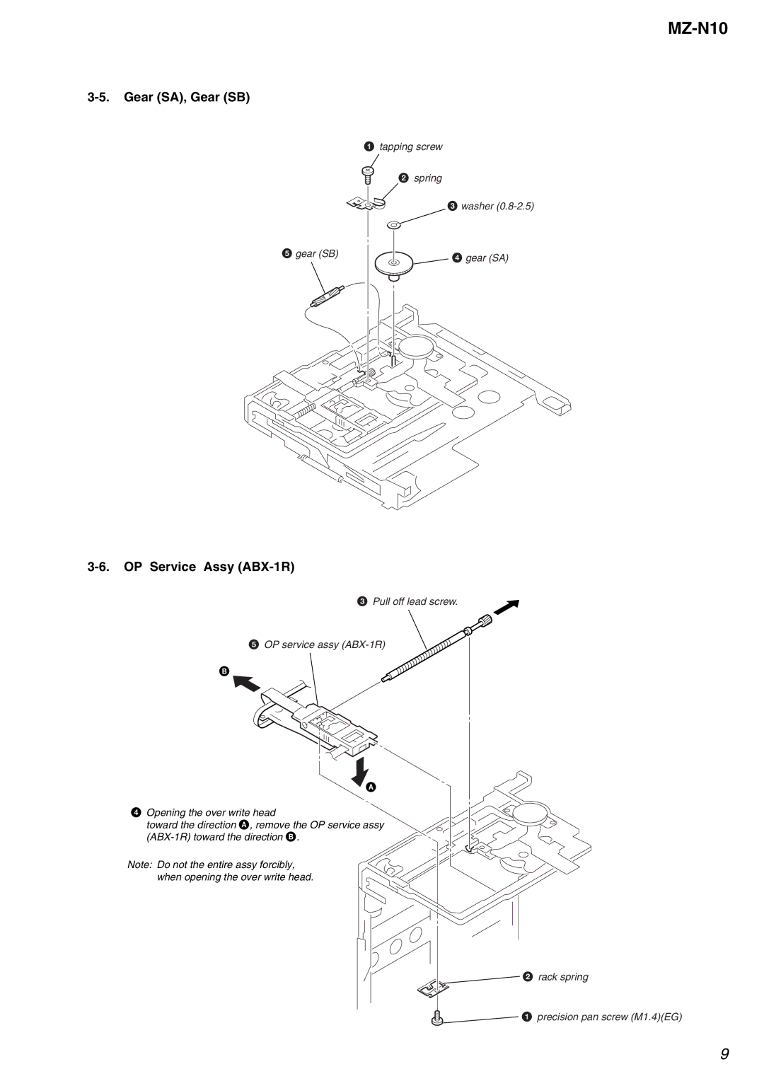 Sony MZ-N10 service manual Gear SA, Gear SB, OP Service Assy ABX-1R 