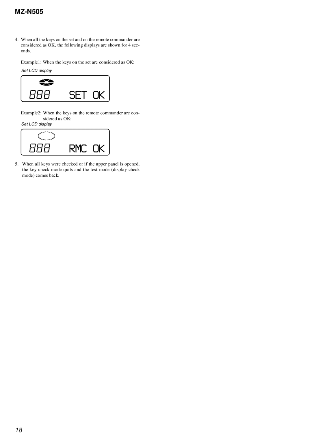 Sony MZ-N505 service manual Set Ok, Rmc Ok 