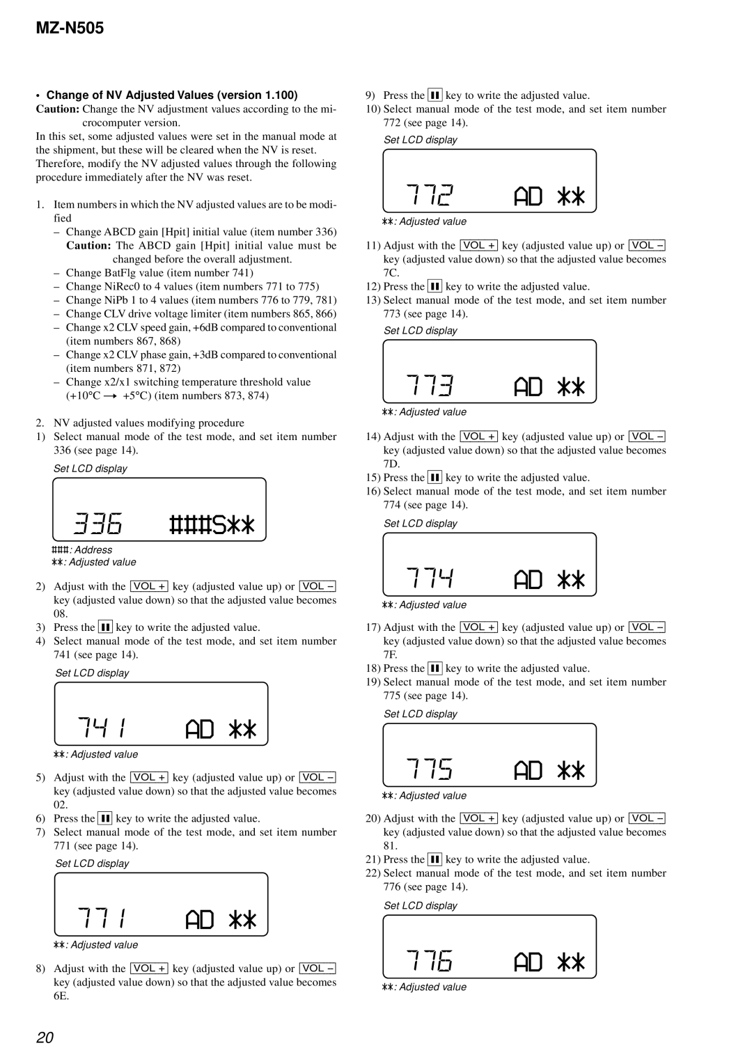 Sony MZ-N505 service manual 336 ###S, 741 AD, 771 AD, 772 AD, 773 AD, 774 AD, 775 AD, 776 AD 