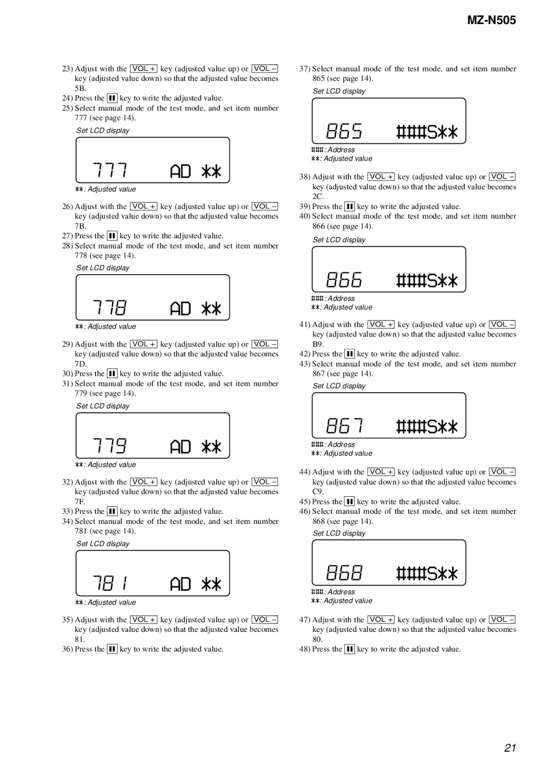 Sony MZ-N505 service manual 777 AD, 778 AD, 779 AD, 865 ###S, 866 ###S, 867 ###S, 781 AD, 868 ###S 