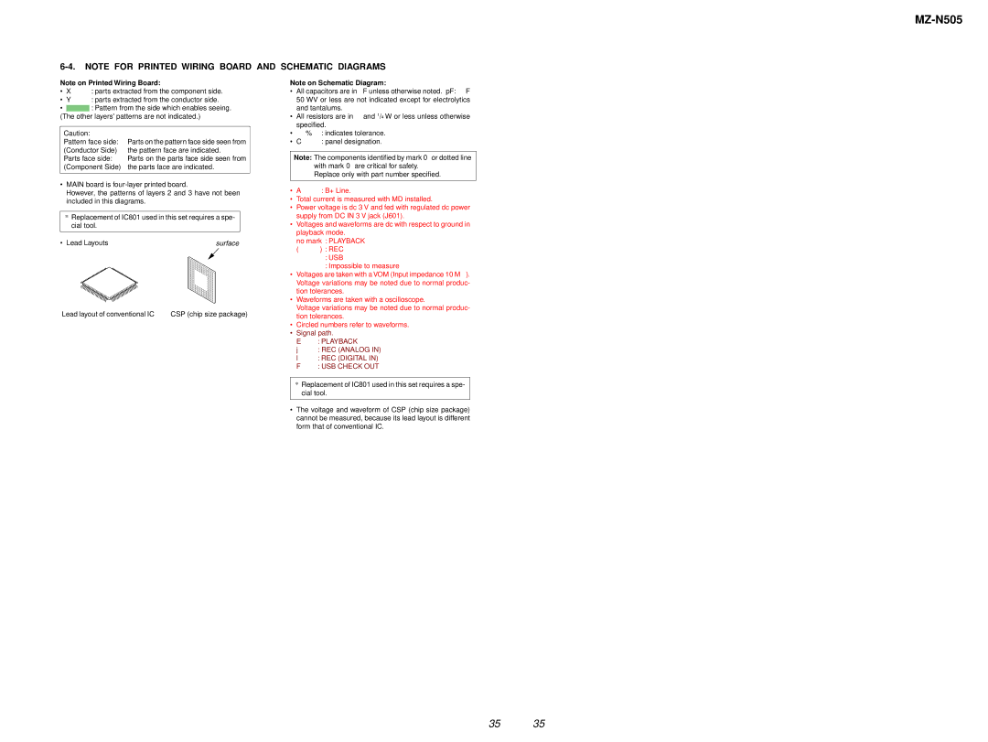 Sony MZ-N505 service manual Lead Layouts 